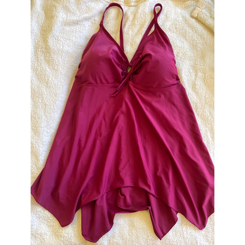 Burgundy Handkerchief Hem Tankini Swim Top Plus Size 26 Adjustable Straps